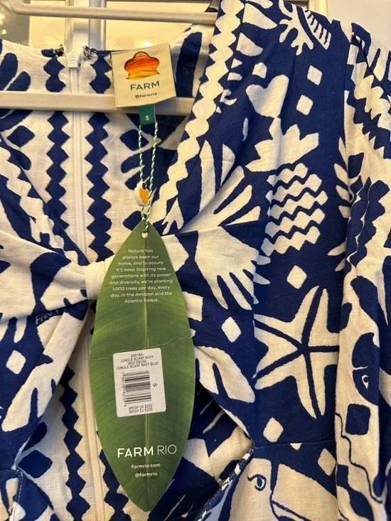 FARM Rio Blue and White Botanical Cutout Maxi Dress NWT Size Small - Picture 7 of 12